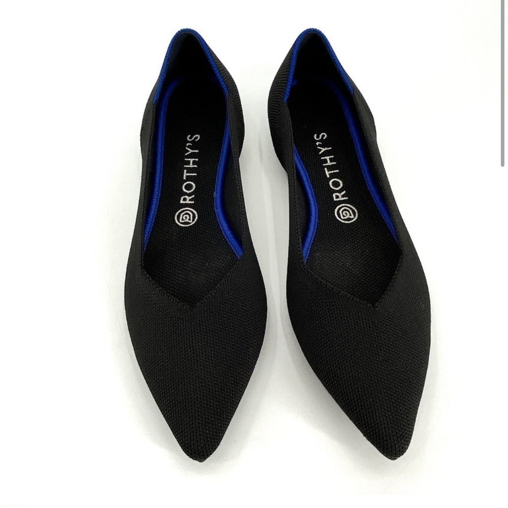 Rothy’s Black Pointed Toe Knit Stretchy Washable 10.5 Ballet Comfort Flats